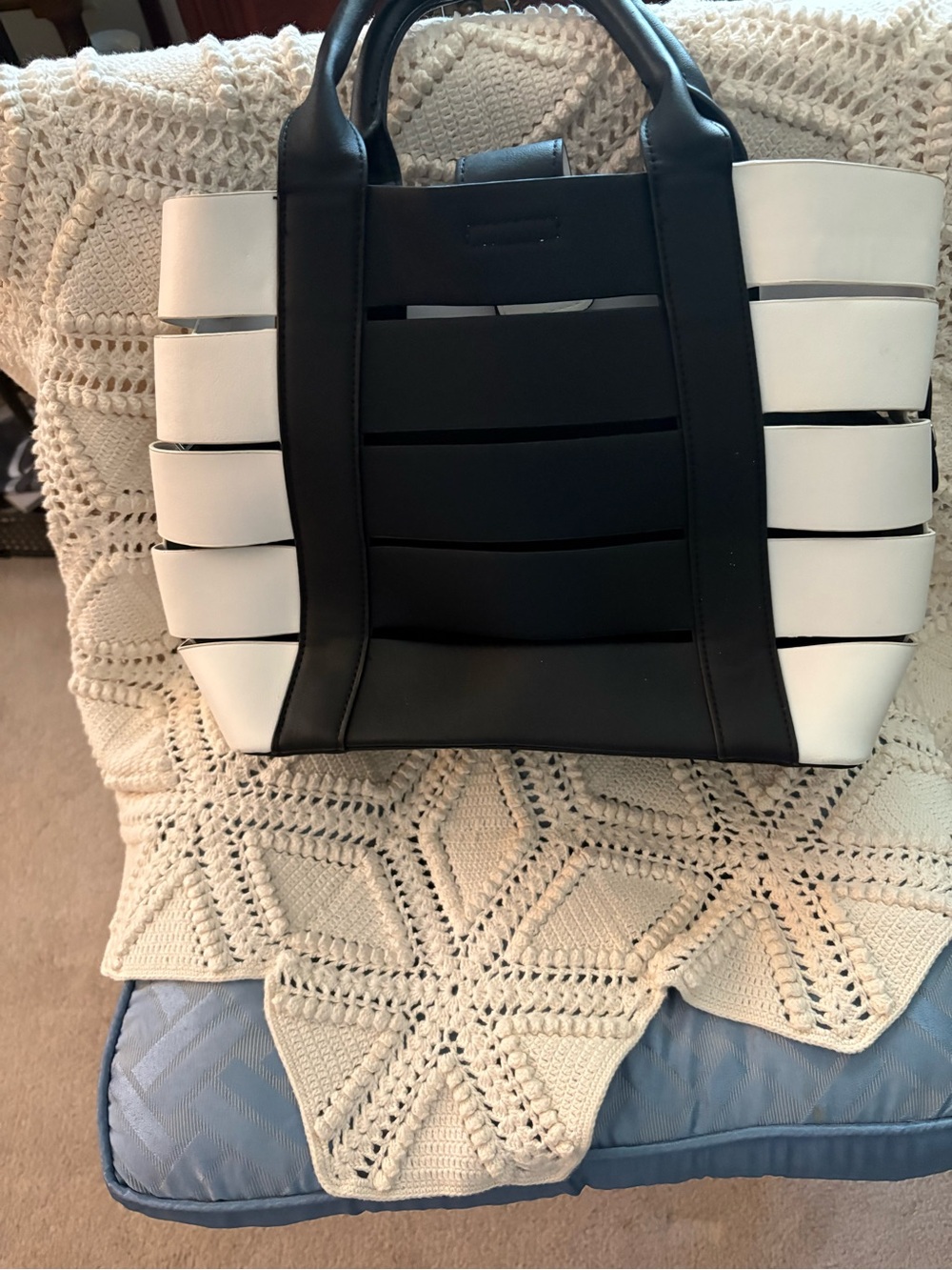 Madison West Black and White Striped Tote Bag - Picture 2 of 2